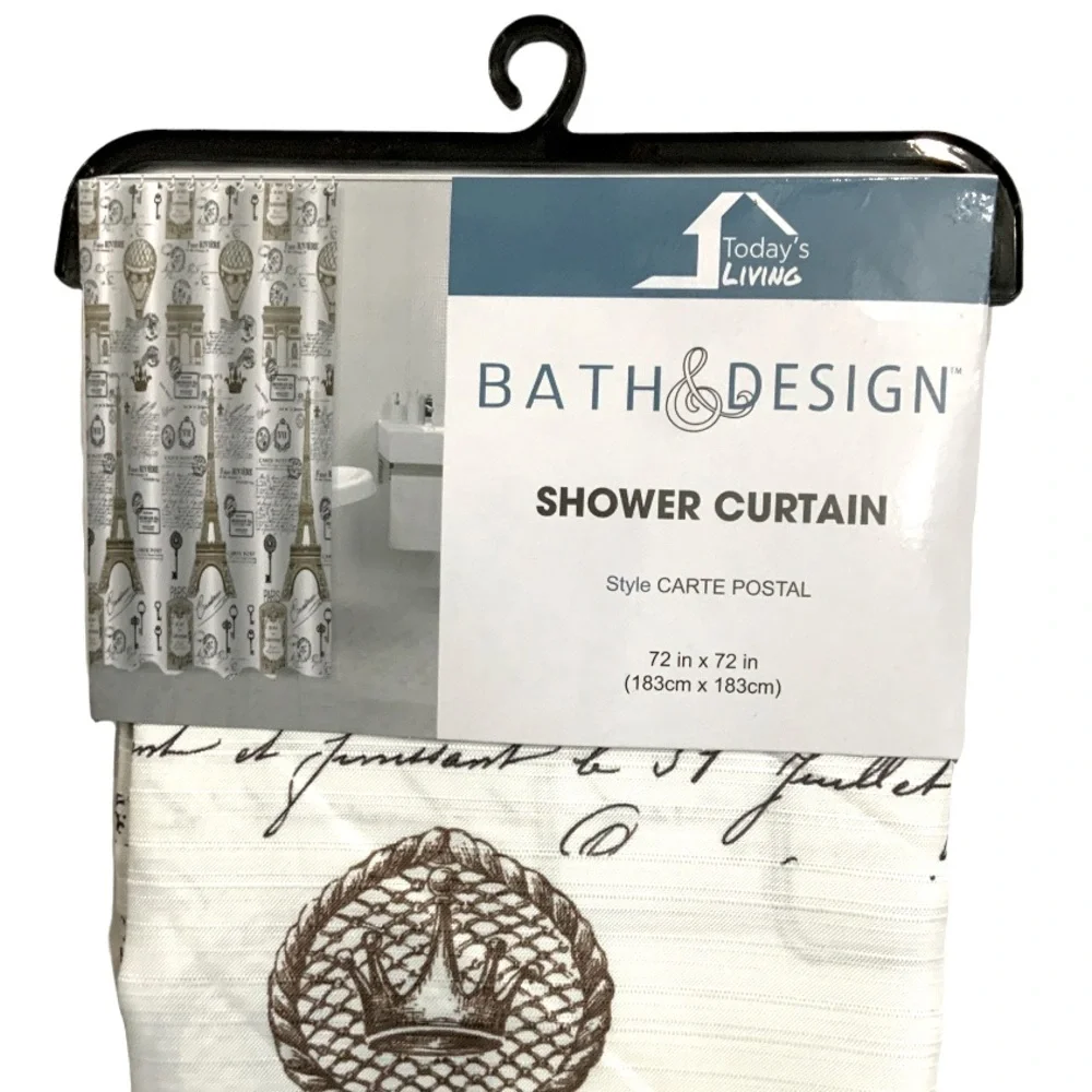 Paris Eiffel Tower Shower Curtain Fabric White Gold Multi Color 72 in X 72 in - Picture 2 of 13